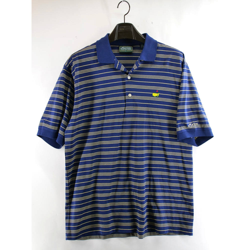 Masters Collection Blue White Striped Polo Shirt Men Size Large Pima Cotton Logo